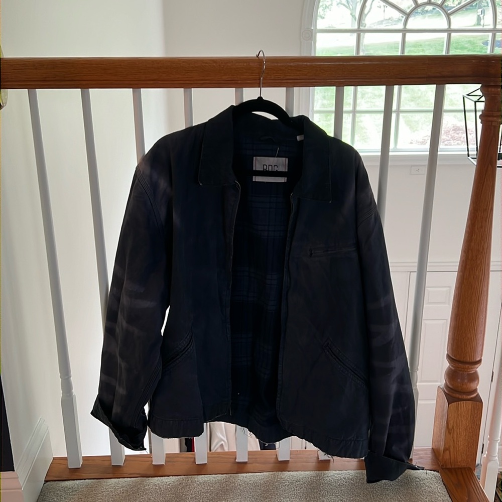 navy blue distressed oversized jacket
